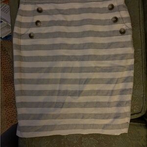LOFT Gray and Cream Striped Pencil Skirt